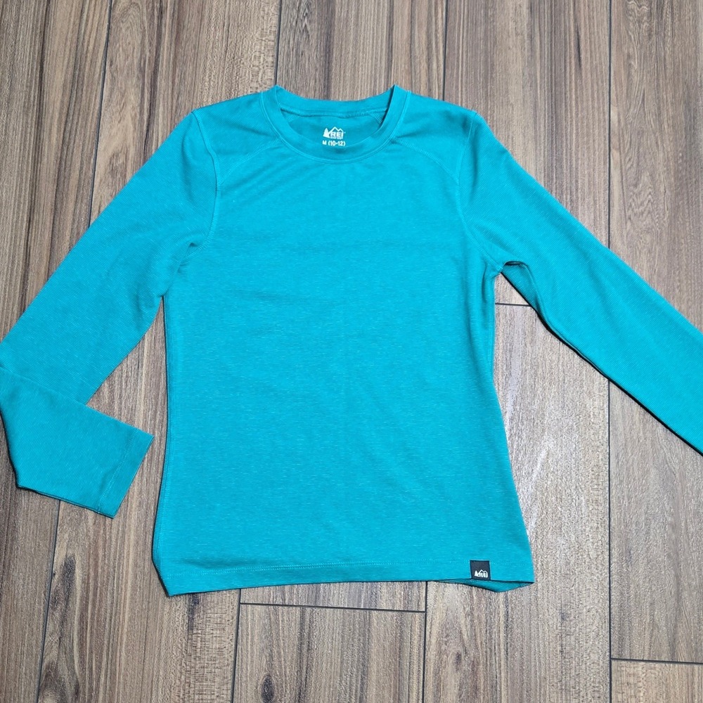 REI Co-op Kids Teal Heather Short Sleeve Performance Tee Shirt Size M 10-12